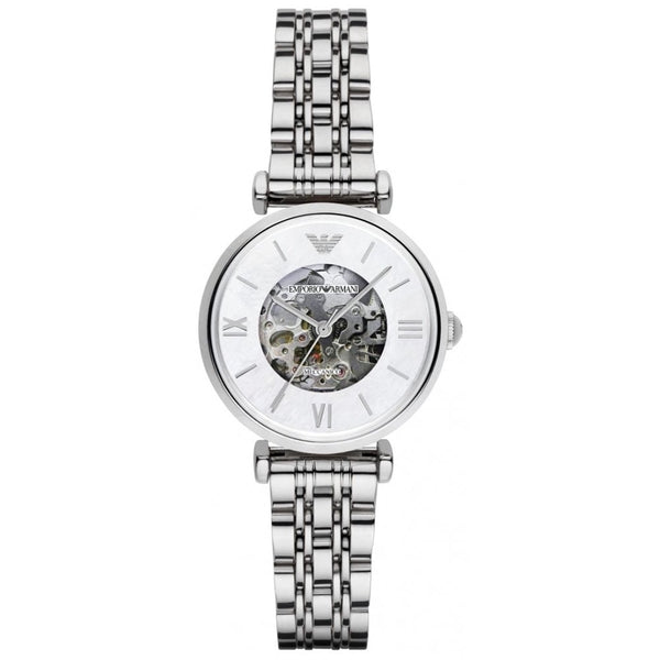 Emporio Armani Meccanico Mother of Pearl Dial Silver Steel Strap Watch For Women - AR1991 Buy Now By Emporio Armani