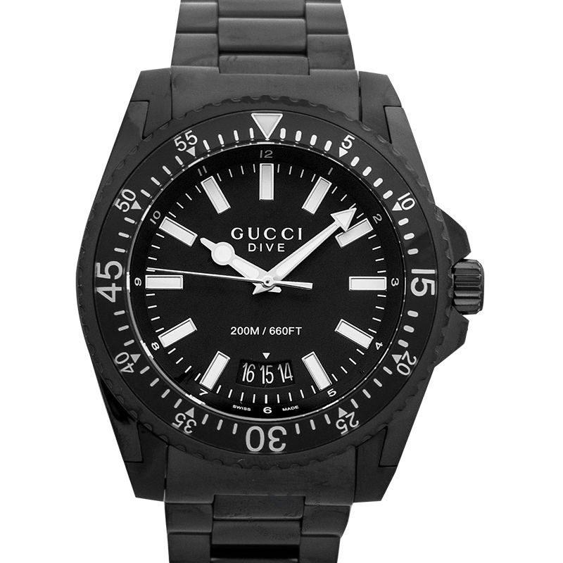 Shop Gucci Dive Quartz Black Dial Black Steel Strap Watch For Men - YA136205 in USA