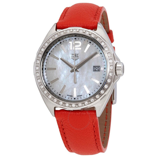 Shop Tag Heuer Formula 1 Quartz Diamonds Mother of Pearl Dial Orange Leather Strap Watch for Women - WBJ131A.FC8250 in USA