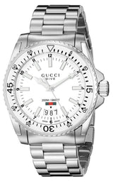Shop Gucci Dive Quartz White Dial Silver Steel Strap Watch for Men - YA136302 in USA