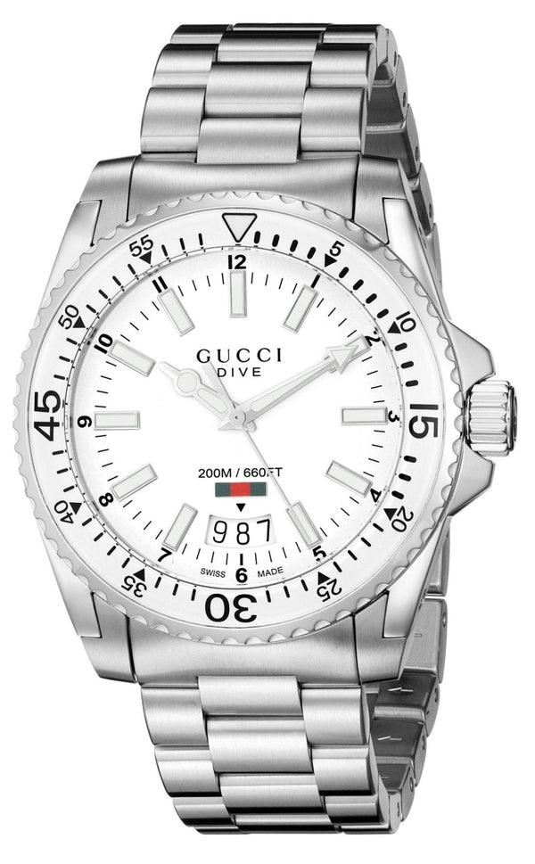 Shop Gucci Dive Quartz White Dial Silver Steel Strap Watch for Men - YA136302 in USA
