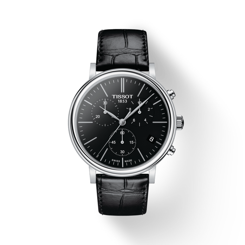 Tissot Carson Premium Chronograph Black Dial Black Leather Strap Watch For Men - T122.417.16.051.00 Buy Now By Tissot
