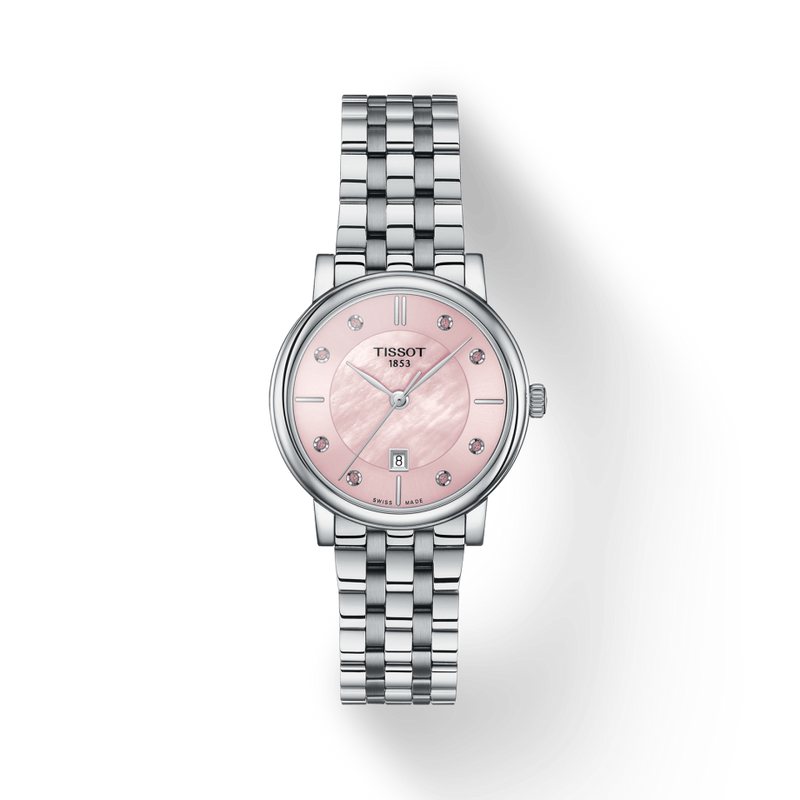Tissot Carson Premium Lady Mother of Pearl Pink Dial Silver Steel Strap Watch For Women - T122.210.11.159.00 Buy Now By Tissot