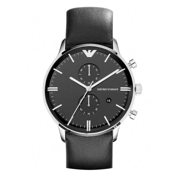 Emporio Armani Gianni Chronograph Black Dial Black Leather Strap Watch For Men - AR0397 Buy Now By Emporio Armani
