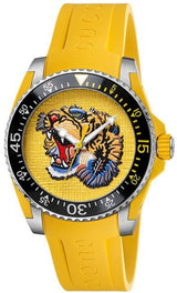 Gucci Dive Tiger Yellow Dial Yellow Rubber Strap Watch For Men - YA136317 Buy Now By Gucci