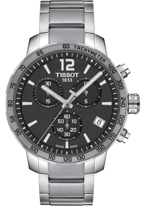 Shop Tissot Quickster Chronograph Black Dial Silver Steel Strap Watch For Men - T095.417.11.067.00 in USA