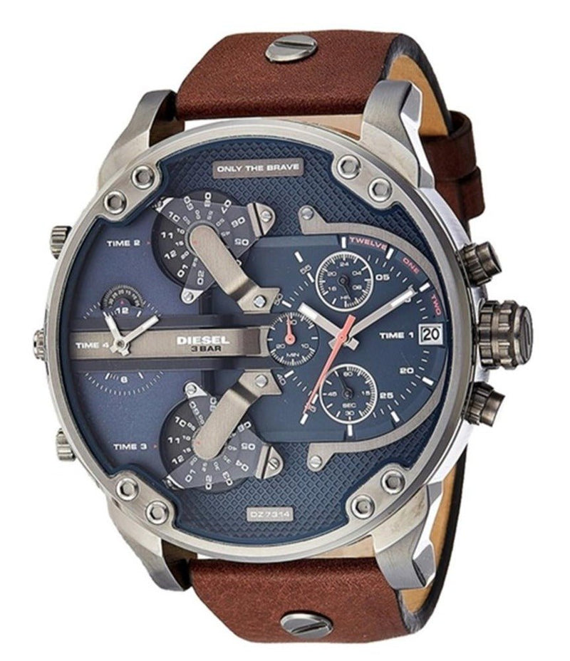 Shop Diesel Mr Daddy Blue Dial Brown Leather Strap Watch For Men - DZ7314 in USA