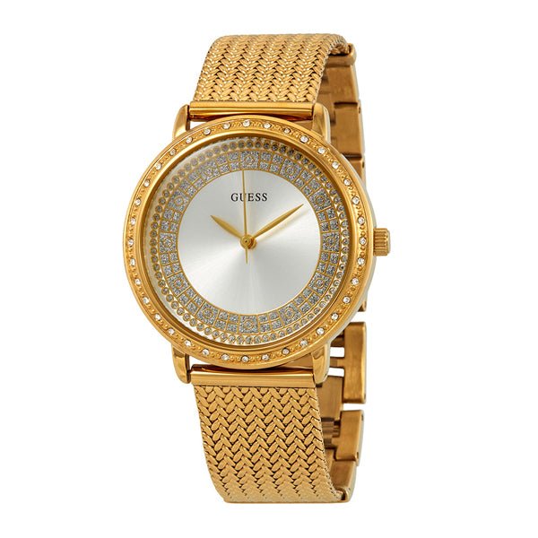 Shop Guess Willow Two Tine Dial Gold Mesh Bracelet Watch For Women - W0836L3 in USA