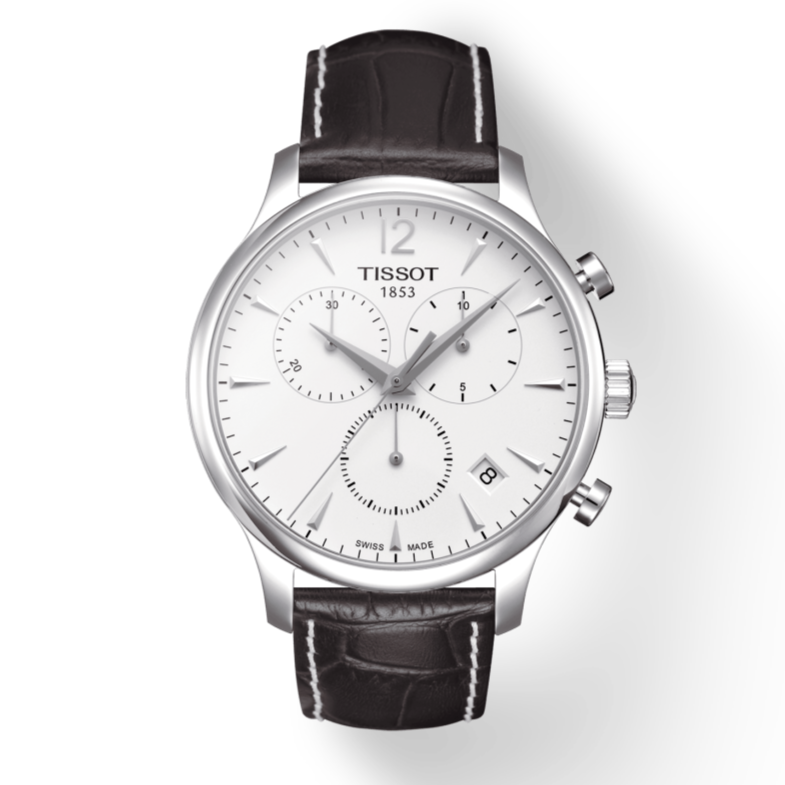 Tissot T Classic Tradition Chronograph White Dial Brown Leather Strap Watch For Men - T063.617.16.037.00 Buy Now By Tissot