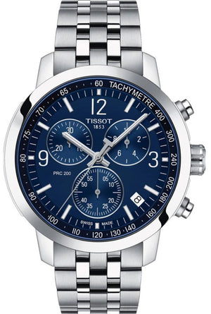 Tissot PRC 200 Chronograph Blue Dial Silver Steel Strap Watch For Men - T114.417.11.047.00