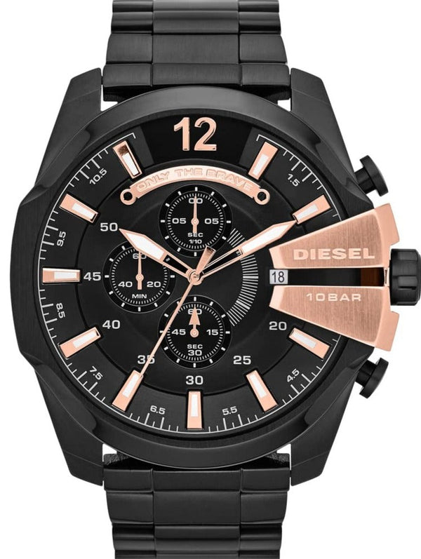 Shop Diesel Mega Chief Black Dial Black Steel Strap Watch For Men - DZ4309 in USA