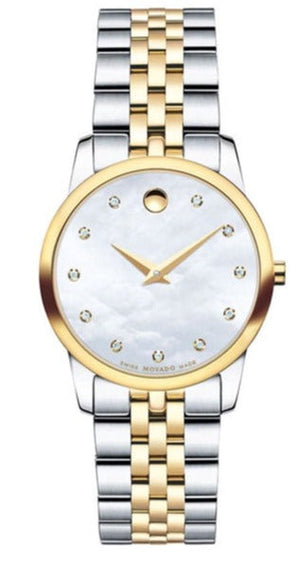 Movado Museum Classic Diamonds Mother of Pearl Dial Two Tone Steel Strap Watch For Women - 0606613
