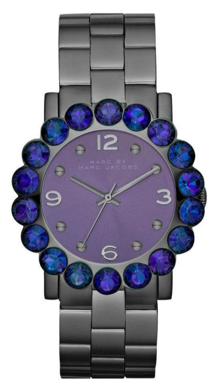 Marc Jacobs Amy Purple Dial Black Steel Strap Watch for Women - MBM3224