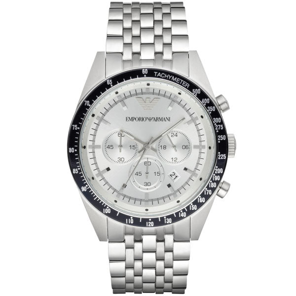 Shop Emporio Armani Sportivo Chronograph Silver Dial Silver Steel Strap Watch For Men - AR6073 in USA