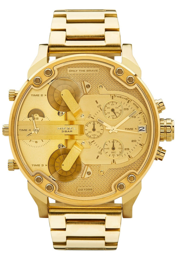 Shop Diesel Mr Daddy 2.0 Gold Dial Gold Steel Strap Watch For Men - DZ7399 in USA
