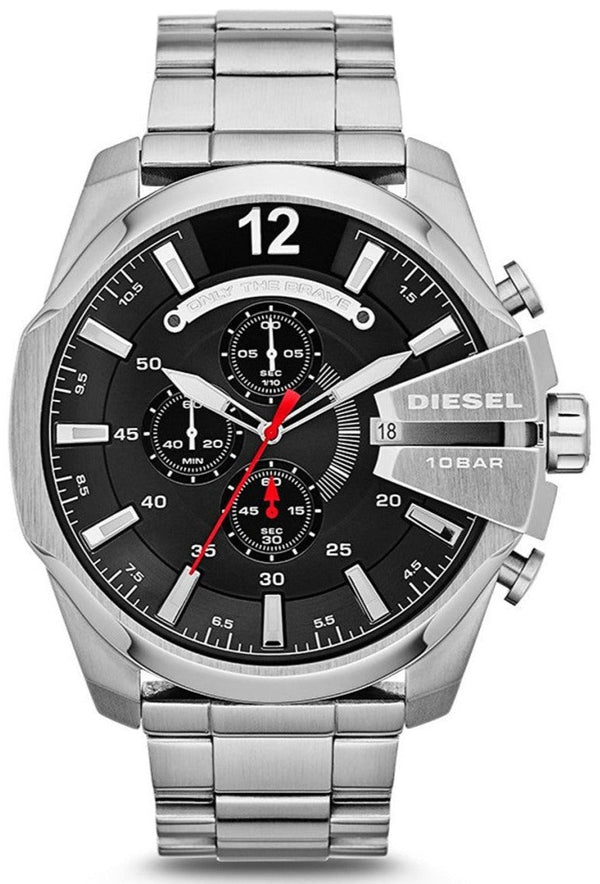 Shop Diesel Mega Chief Chronograph Black Dial Silver Steel Strap Watch For Men - DZ4308 in USA