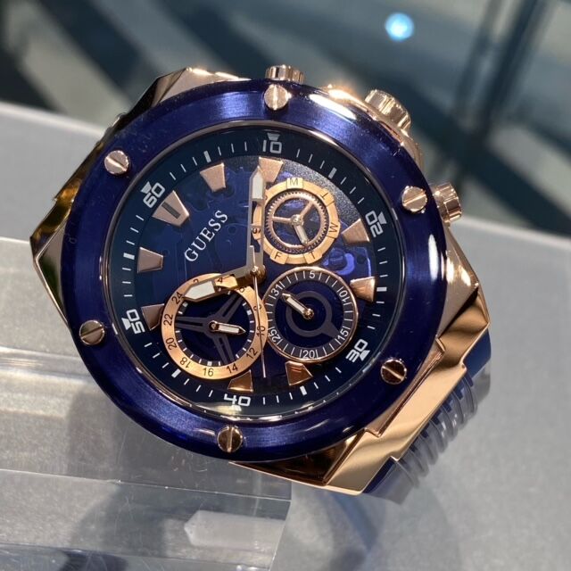 Shop Guess Poseidon Chronograph Blue Dial Blue Silicone Strap Watch For Men - GW0425G3 in USA