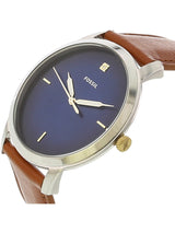Shop Fossil The Minimalist 3H Blue Dial Brown Leather Strap Watch for Men - FS5499 in USA