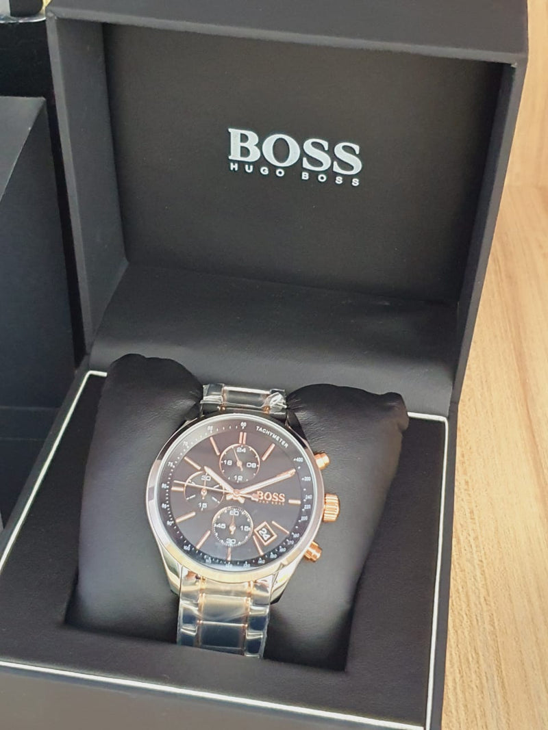 Shop Hugo Boss Grand Prix Black Dial Two Tone Steel Strap Watch for Men - 1513473 in USA