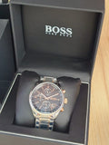 Hugo Boss Grand Prix Chronograph Black Dial Two Tone Steel Strap Watch for Men - 1513473