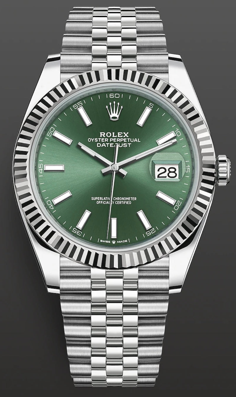 Rolex Datejust 41 Oyster Mint Green Dial Oyster Steel & White Gold Strap Watch for Men - M126334-0028