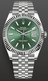 Shop Rolex Datejust 41 Oyster Mint Green Dial Oyster Steel & White Gold Strap Watch for Men - M126334-0028 in USA
