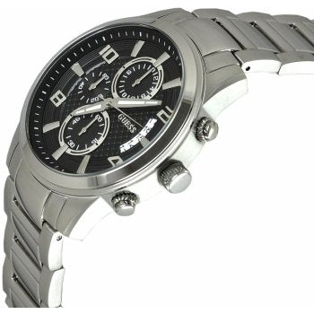 Guess Exec Chronograph Quartz Black Dial Silver Steel Strap Watch For Men - W0075G1 Buy Now By Guess