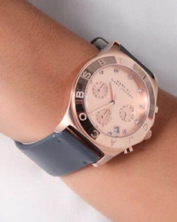 Shop Marc Jacobs Blade Chronograph Rose Gold Dial Black Leather Strap Watch for Women - MBM1188 in USA