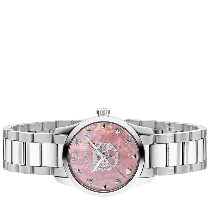 Shop Gucci G Timeless Quartz Mother of Pearl Pink Dial Silver Steel Strap Watch For Women - YA1265013 in USA