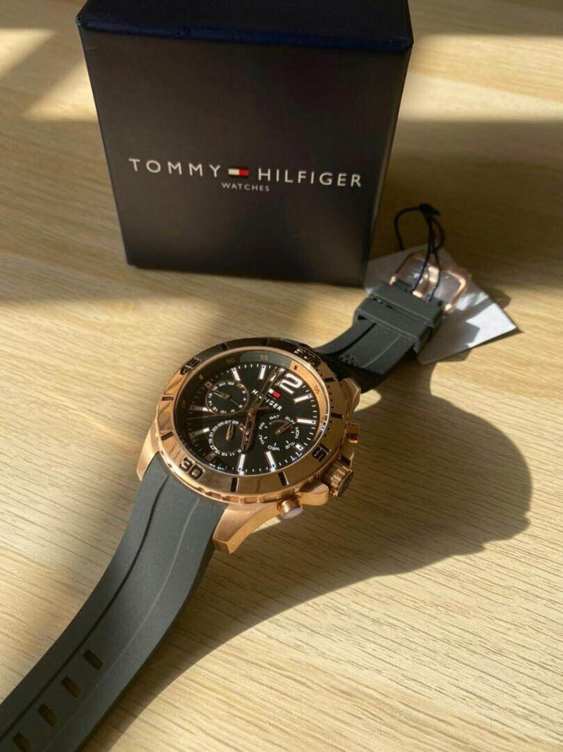 Shop Tommy Hilfiger Sport Multifunction Black Dial Black Rubber Strap Watch for Men - 1791145 in USA
