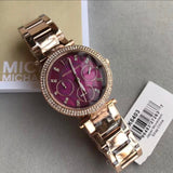 Michael Kors Mini Parker Multi-Function Plum Mother of Pearl Dial Rose Gold Steel Strap Watch For Women - MK6403 Buy Now By Michael Kors