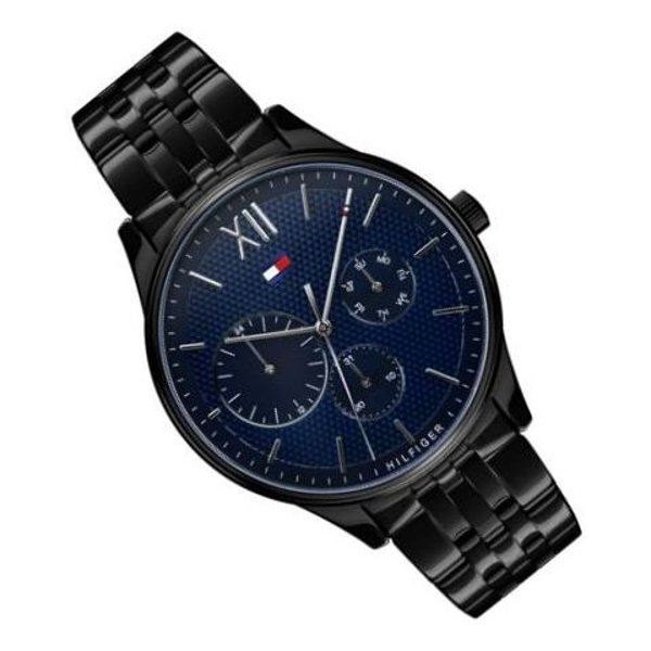 Shop Tommy Hilfiger Damon Quartz Chronograph Blue Dial Black Steel Strap Watch for Men - 1791454 in USA