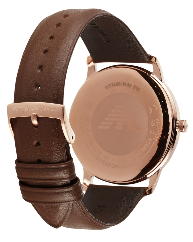 Emporio Armani Minimalist Quartz White Dial Brown Leather Strap Watch For Men - AR11572 Buy Now By Emporio Armani