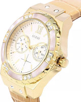 Guess Limelight Quartz Silver Dial Golden Leather Strap Watch For Women - W0775L2 Buy Now By Guess