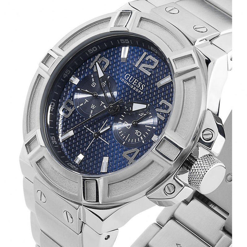 Guess Rigor Quartz Black Dial Silver Steel Strap Watch For Men - W0218G2 Buy Now By Guess