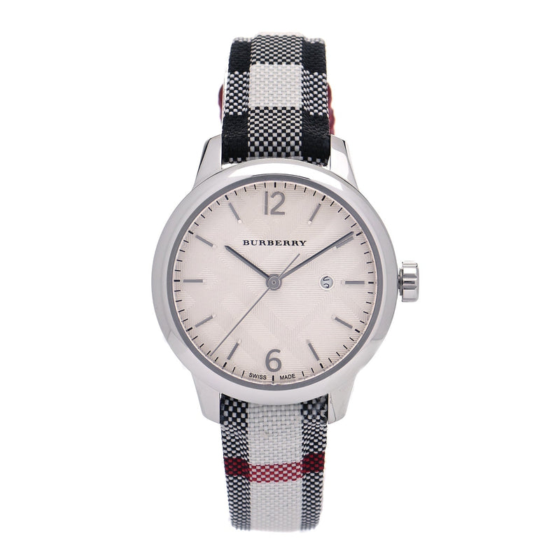 Shop Burberry Classic Stone Silver Dial Horseberry Black Leather Strap Watch for Women - BU10103 in USA