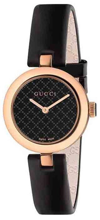 Shop Gucci Diamantissima Quartz Black Dial Black Leather Strap Watch for Women - YA141501 in USA
