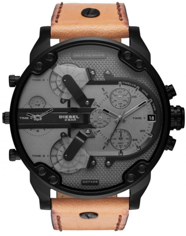 Diesel Mr. Daddy 2.0 Chronograph Grey Dial Brown Leather Strap Watch For Men - DZ7406 Buy Now By Diesel