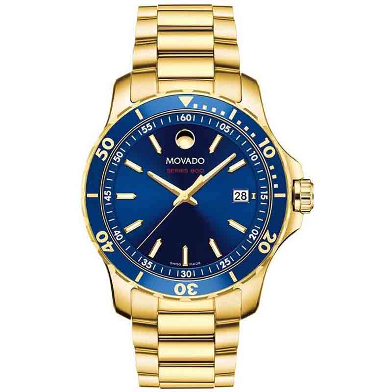 Shop Movado Series 800 Blue Dial Gold Steel Strap Watch For Men - 2600144 in USA
