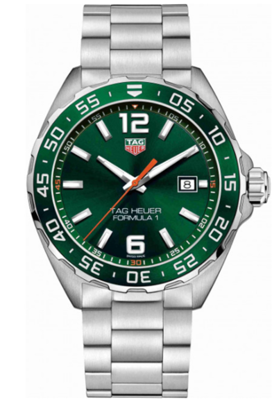 Shop Tag Heuer Formula 1 Quartz Green Dial Silver Steel Strap Watch for Men - WAZ1017.BA0842 in USA
