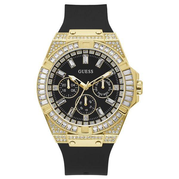 Shop Guess Zeus Chronograph Diamonds Black Dial Black Silicone Strap Watch For Men - GW0208G2 in USA