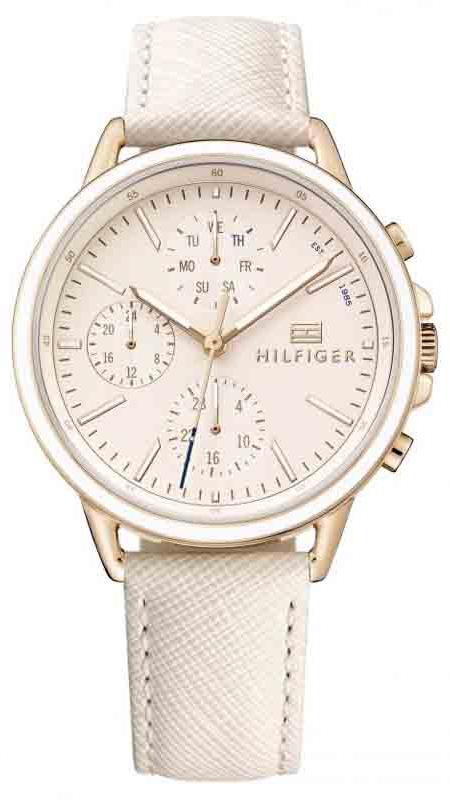 Shop Tommy Hilfiger Carly Cream Dial Cream Leather Strap Watch for Women -1781789 in USA