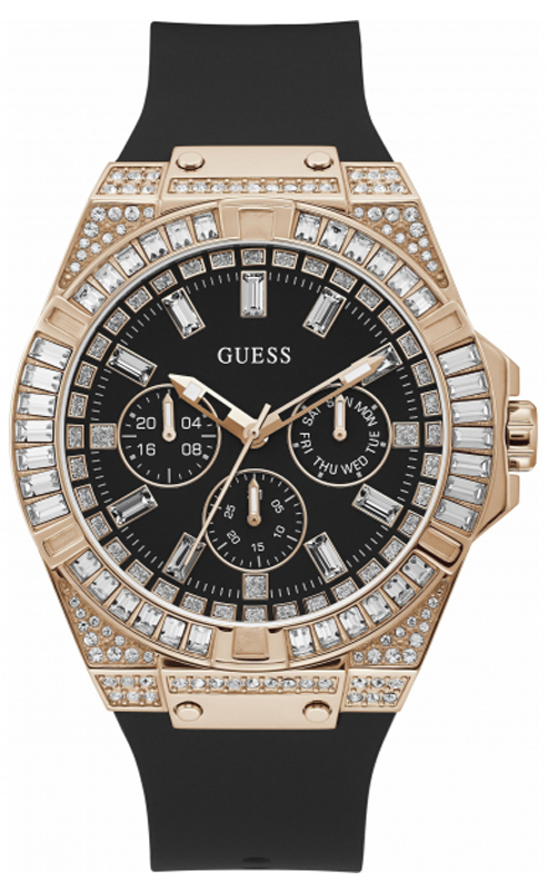 Shop Guess Zeus Multifunction Crystals Black Dial Black Silicone Strap Watch For Men - GW0208G4 in USA