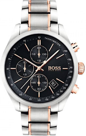 Hugo Boss Grand Prix Chronograph Black Dial Two Tone Steel Strap Watch for Men - 1513473