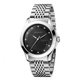 Shop Gucci G Timeless Diamonds Black Dial Silver Steel Strap Watch For Men - YA126405 in USA