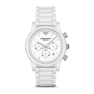 Emporio Armani Luigi Chronograph Ceramic White Dial White Ceramic Strap Watch For Men - AR1499