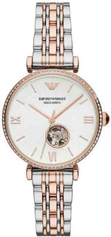 Emporio Armani Gianni T-Bar Analog White Dial Two Tone Steel Strap Watch For Women - AR60019 Buy Now By Emporio Armani
