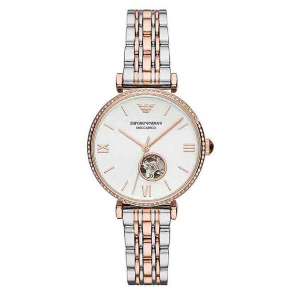 Emporio Armani Gianni T-Bar Analog White Dial Two Tone Steel Strap Watch For Women - AR60019 Buy Now By Emporio Armani