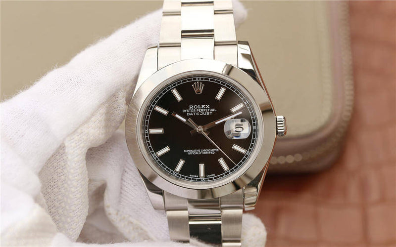 Shop Rolex Datejust 41 Oyster Black Dial Silver Oystersteel Strap Watch for Men - M126300-0011 in USA