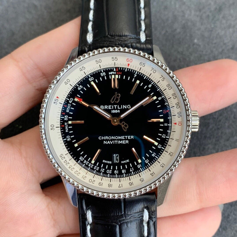 Shop Breitling Navitimer 1 Automatic 41mm Black Dial Black Leather Strap Mens Watch - A17326211B1P2 in USA